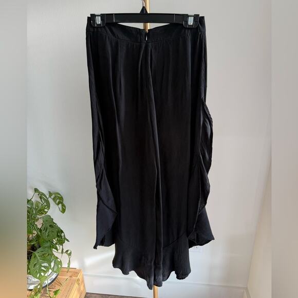 ANTHROPOLOGIE ELEVENSES ANTILLES WIDE LEG BLACK RUFFLE PANTS SIZE 0 - Picture 6 of 10